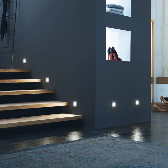 Hera LED wand inbouwlamp Wall F, grijs, 0,9 W, 7,5 x 7,5 cm