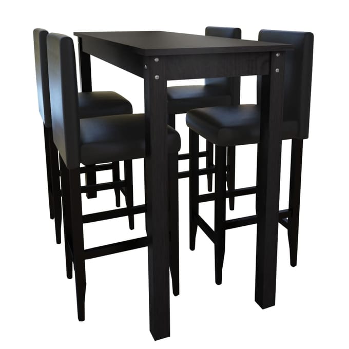vidaXL - Bartafel - met - 4 - barkrukken - zwart