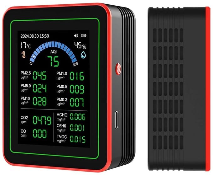 Luchtkwaliteit Meter - Binnenhuis Sensor - Gezond Leven - 18 Functies - Compact Formaat - Zwart