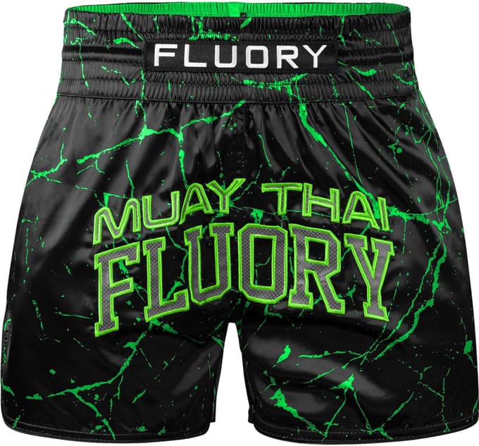 Fluory Muay Thai Kickboks Short Zwart Marmer Groen - M