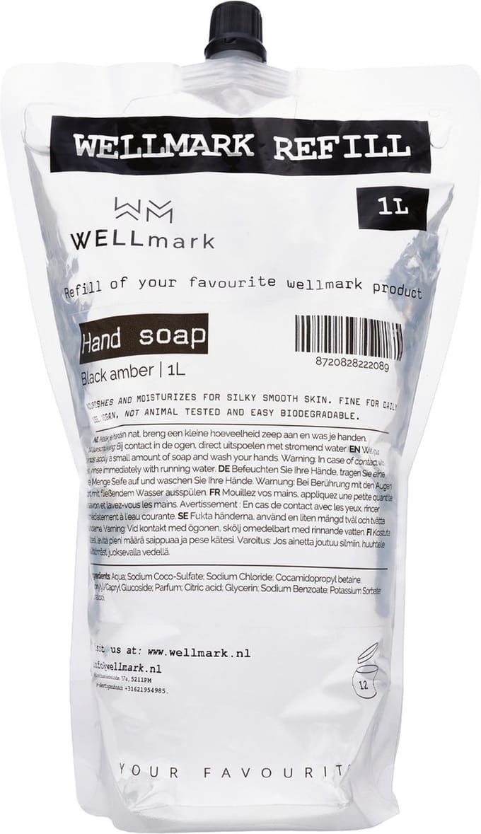 Wellmark Handzeep Navulling Dark Amber – 1000 ml – Duurzame Navulverpakking