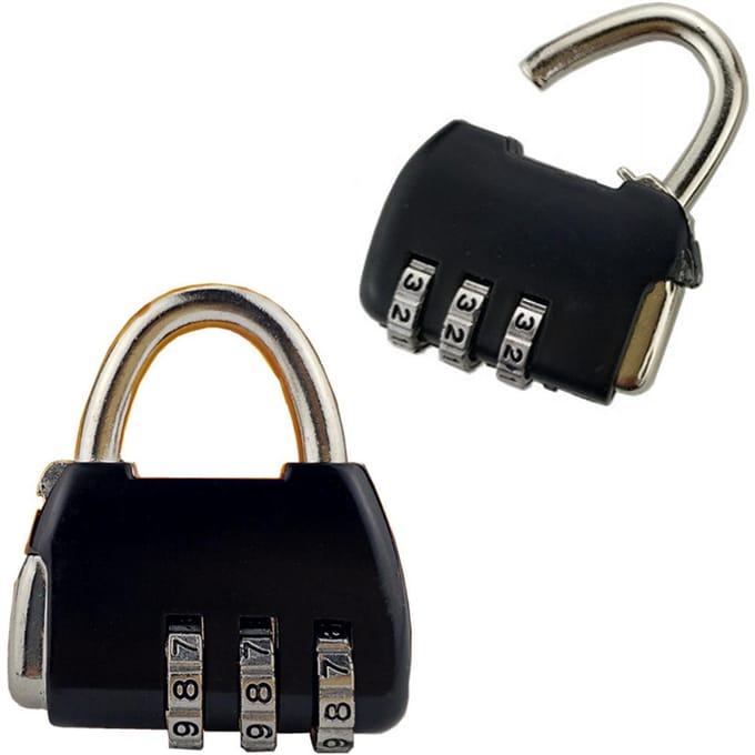 Cadenas à combinaison à 3 chiffres en alliage de zinc robuste pour valises, noir noir