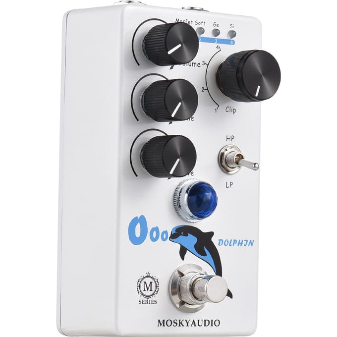 MOSKYAudio Distortion/Overdrive Gitaareffectpedaal 4 Modus Schakelaar Volume/Toon/Drive Regelaars wit