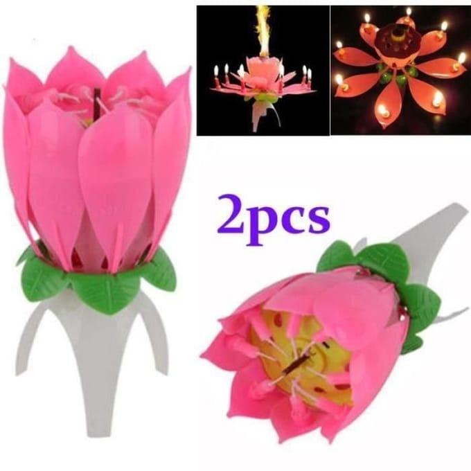 JSF04105-U Bougie Anniversaire Fleur Musical Lotus Soireé Gâteau Mariage multicolore 2pcs
