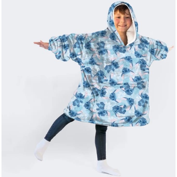 Disney Lilo & Stitch Hoodie Fleece deken, Blue Flower - Kind - One Size (7-14 jaar) - Polyester