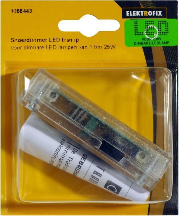 ELEKTROFIX snoerdimmer 230V, voor dimbare LED-lampen 1 – 25W | TRANSPARANT