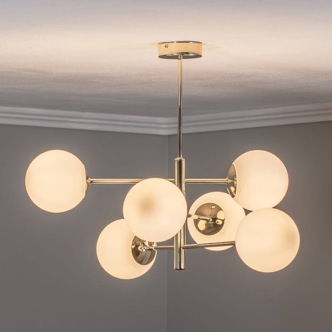 Euluna Hanglamp Aurora, goudkleurig, 6-lamps, glas, metaal