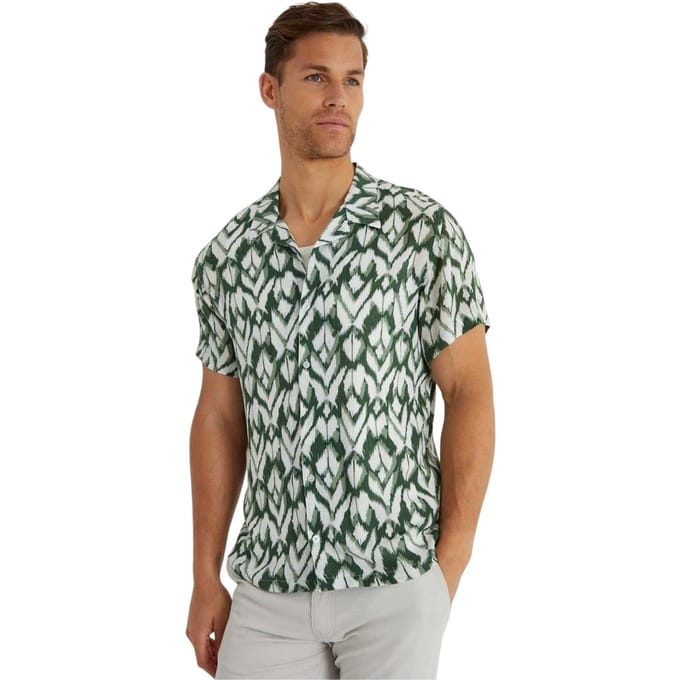 Threadbare Geometrisch shirt met korte mouwen voor heren (Dennengroen)