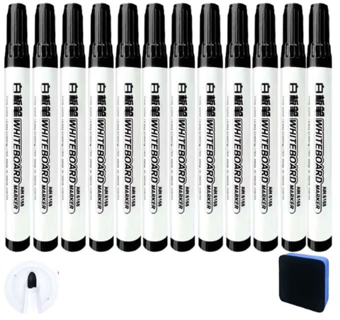 13-Delige Set Uitwisbare Whiteboard Markers – Zwart - Stift - Soepel Schrijvend - Glas - Kunststof