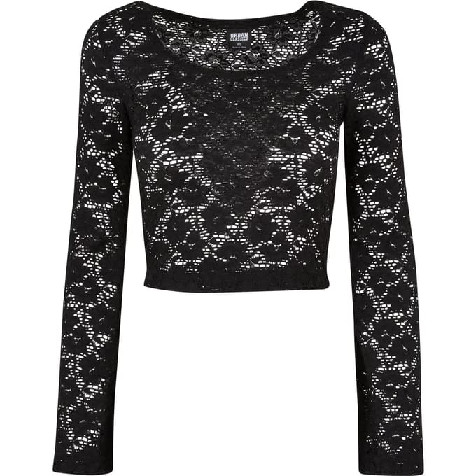 Urban Classics - Cropped Lace Longsleeve top - S - Zwart
