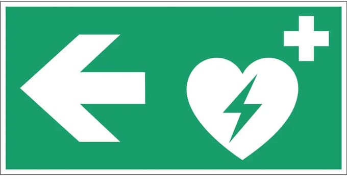 AED pijl links sticker - E010 | 15 x 7,5 cm