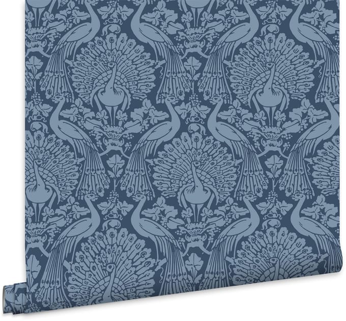 Laura Ashley Peacock Damask Behang - Damast - 10mx52cm - Blauw