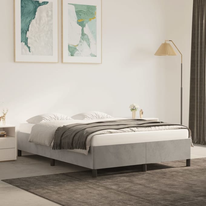 vidaXL - Bedframe - zonder - matras - 140x190 - cm - fluweel - lichtgrijs