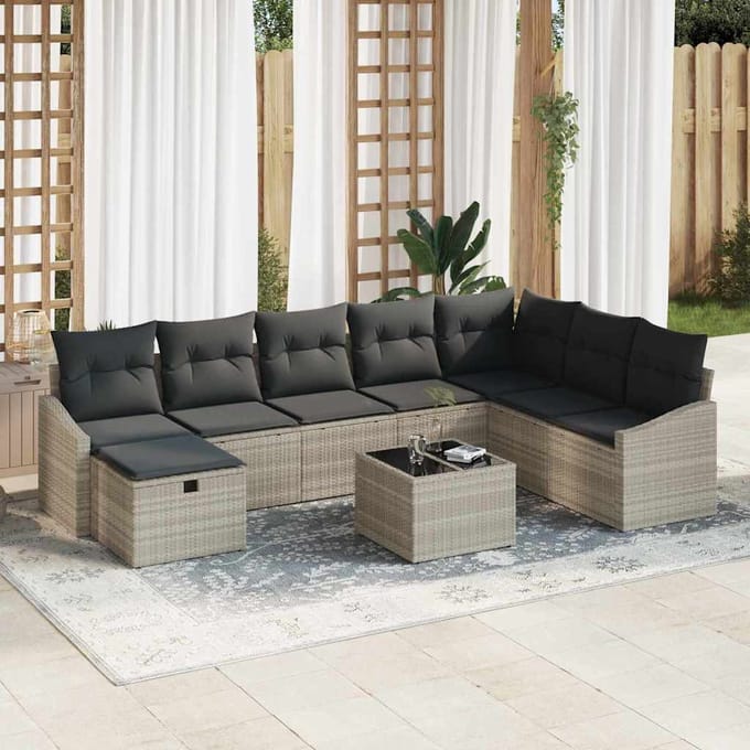 vidaXL - Bankstel - 9 - st - poly - rattan