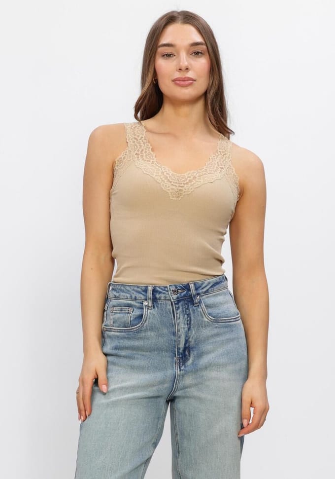 Rosemunde Bernadine Sl Regular V-neck Top Dames - Topjes - Beige - Maat M