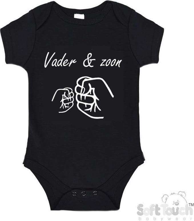 100% Katoenen Romper "Vader & zoon Boks" Unisex Katoen Zwart/wit 56/62 Vaderdag
