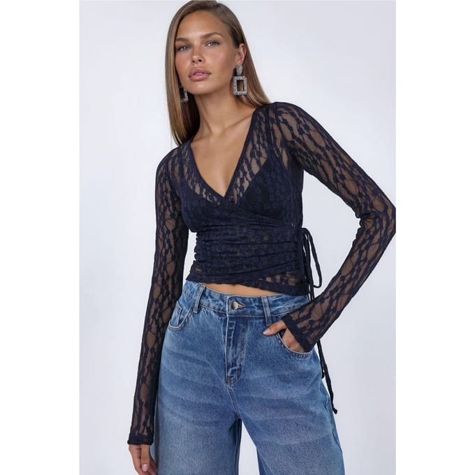 Korte Kanten V-hals Blouse met Strikdetail