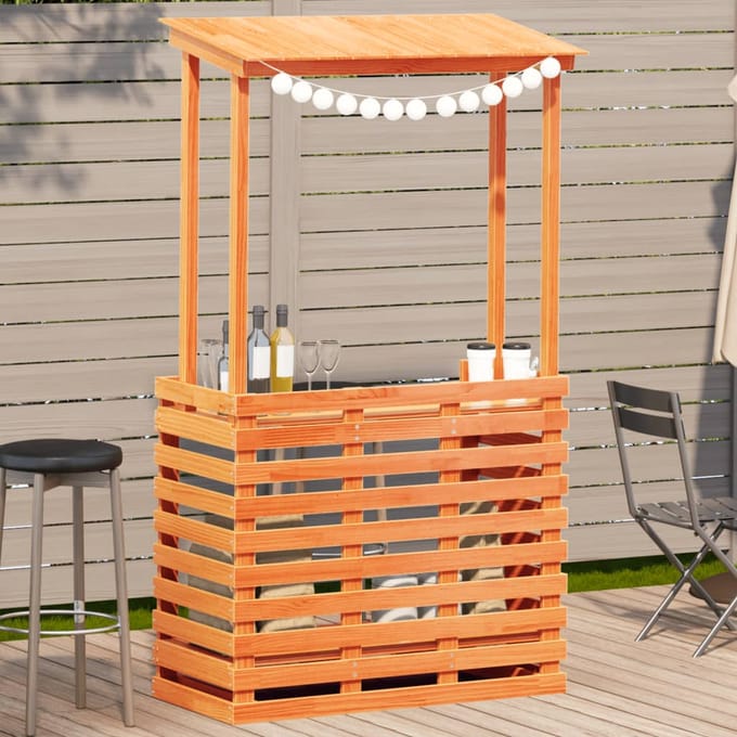vidaXL - Tuinbartafel - met - dak - bruin - 112,5x57x195,5 - cm - massief - hout