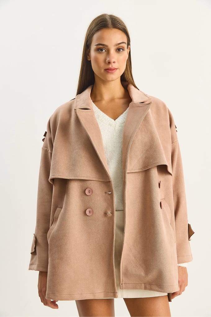 Oversized Faux Suede Trenchcoat