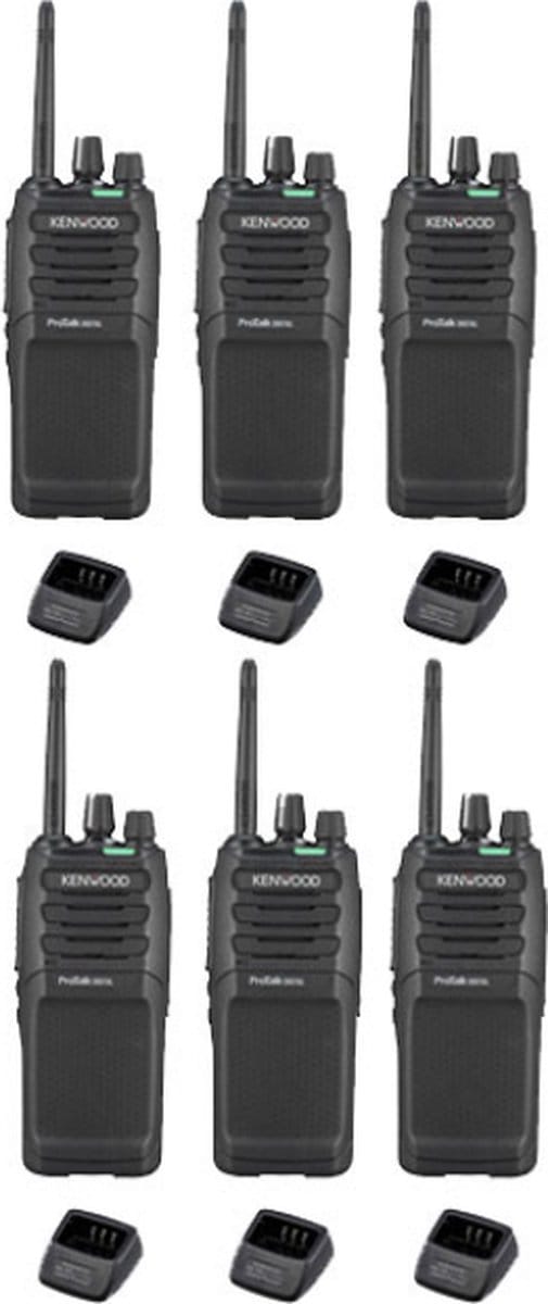 Set van 6 Kenwood TK-3701D IP55 Portofoon met tafellader