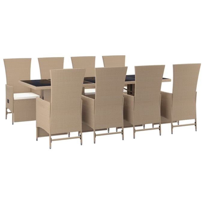 vidaXL - 9-delige - Tuinset - met - kussens - poly - rattan - beige
