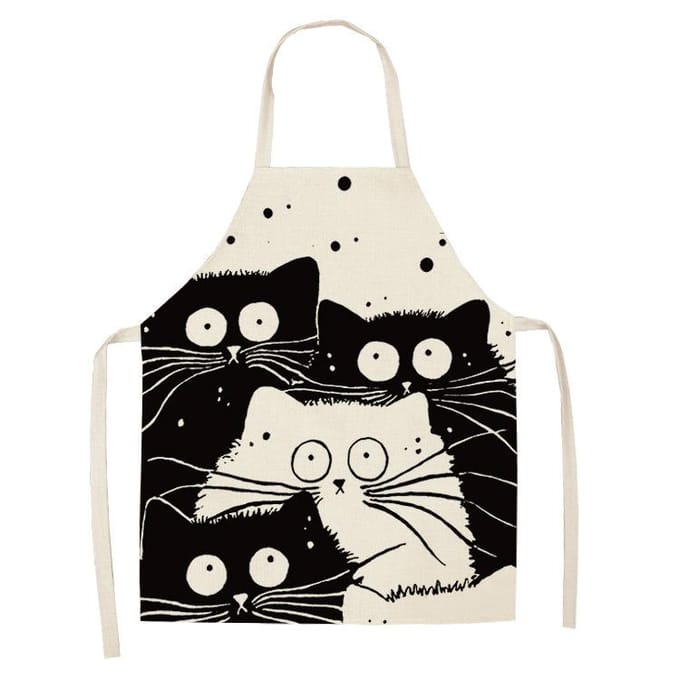 1 Stuk Huis Mouwloos Keukenschort Katoen Linnen Schorten Cartoon Kat Bedrukt Grappige Schoonmaakkleding white