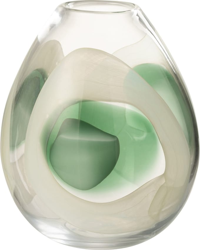 J-Line vaas Livy - glas - groen/wit/transparant - medium - Ø 20.5 cm