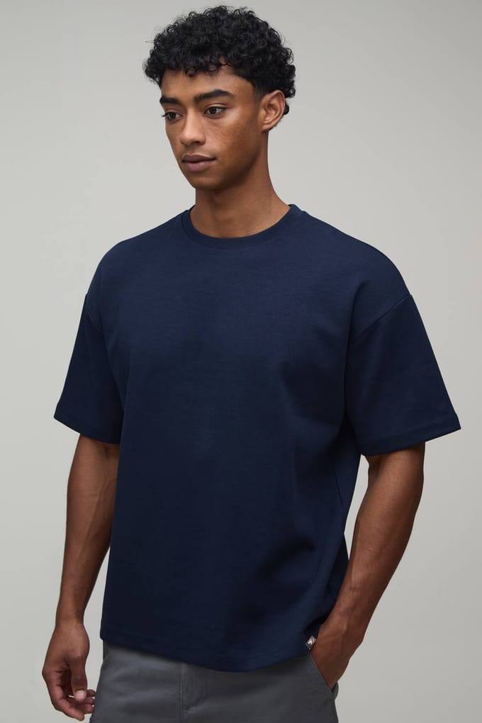 Oversized Premium Interlock T-Shirt | Navy | Size XS