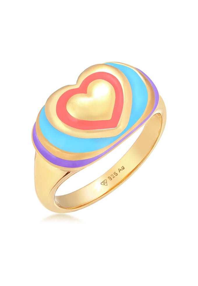 Elli - Ring - Dames Zegel Hart Trend met Email Bont in 925 Sterling Zilver Verguld - Dames