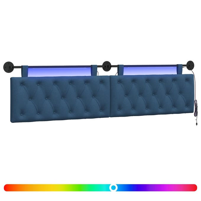 vidaXL - Hangend - hoofdbord - Met - LED-verlichting - Blauw - Stof