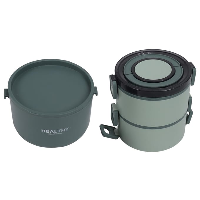 Lunchbox 2200ml Drie Laags Afneembaar Compartiment Ontwerp Draagbare Ronde Bento Box voor Thuis Kantoor groen
