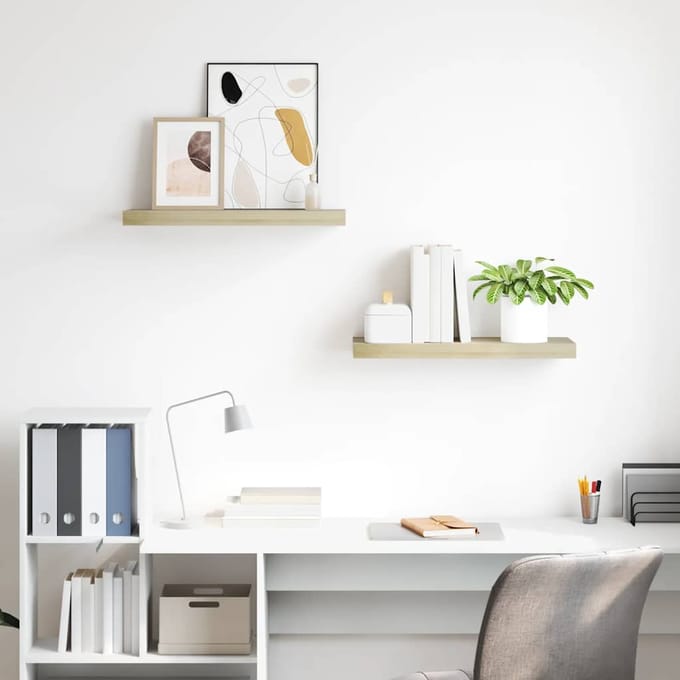 vidaXL - Wandschappen - zwevend - 2 - st - 60x23,5x3,8 - cm - MDF - eikenkleurig