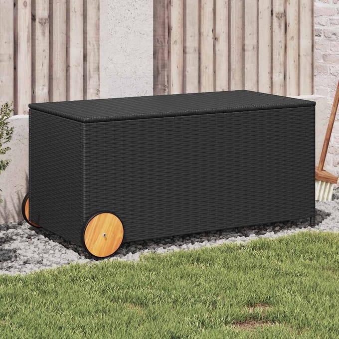 vidaXL - Tuinbox - met - wielen - 190 - L - poly - rattan - zwart