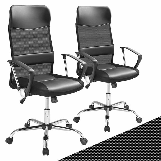 Deuba Bureaustoel – 2 Stuks Ergonomisch Schommelfunctie - Zwart