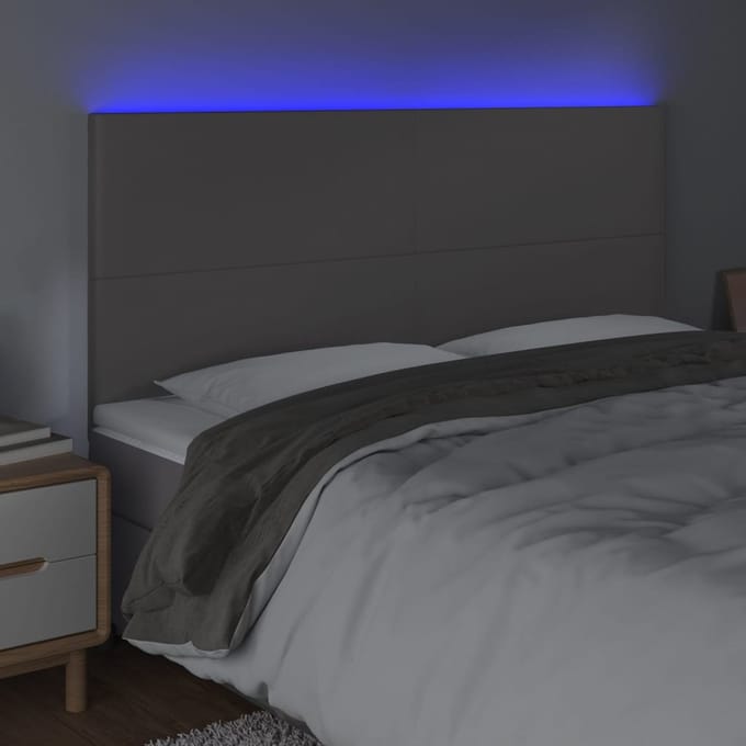 vidaXL - Hoofdbord - LED - 200x5x118/128 - cm - kunstleer - grijs