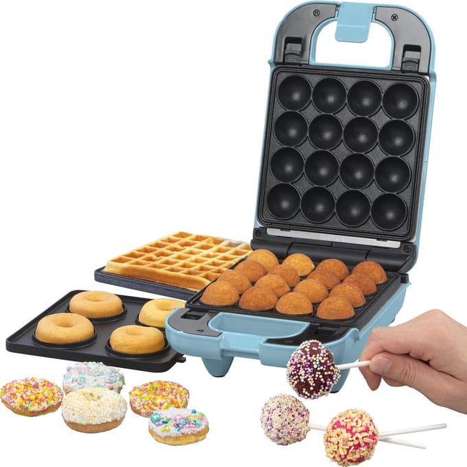 3-in-1 Mini Treat Maker: Wafelijzer, Donut Maker & Cakepop Machine | Compact & Eenvoudig Schoonmaken