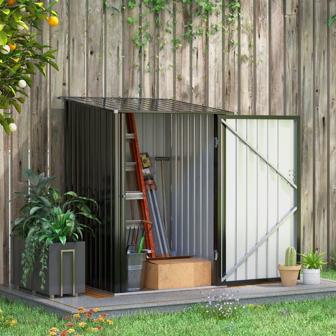 REDOM - Metalen Tuinschuur - Afsluitbare Deur - Schuin Dak - Staal - Donkergrijs - 100 x 103 x 160 cm
