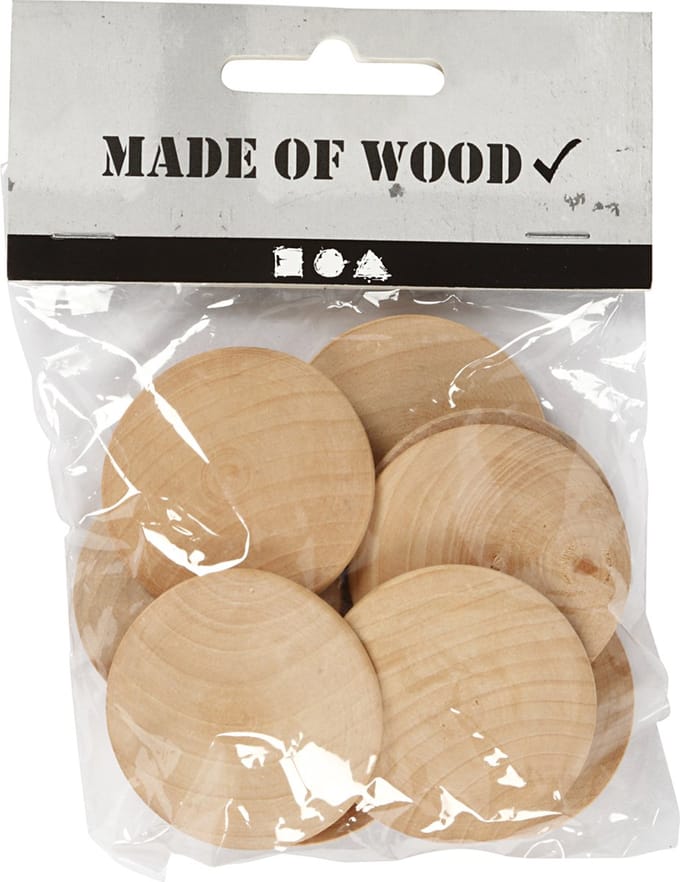 Houten knopen, d 40 mm, dikte 6 mm, 10 stuk/ 1 doos