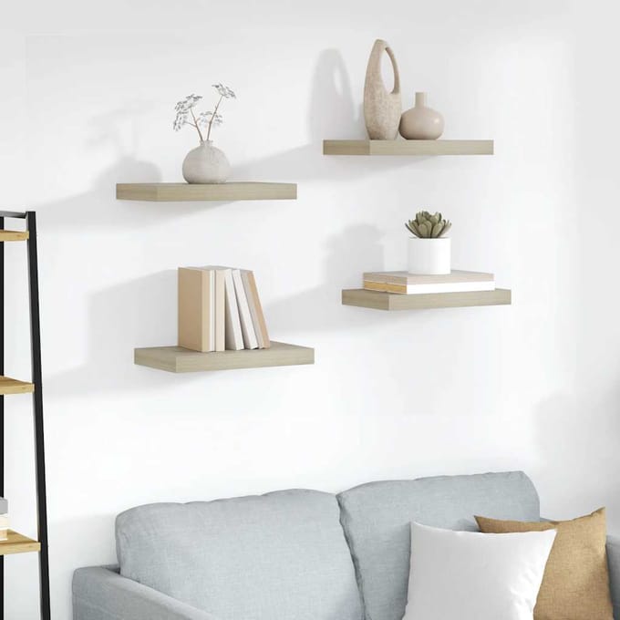 vidaXL - Wandschappen - zwevend - 4 - st - 40x23,5x3,8 - cm - MDF - eikenkleurig