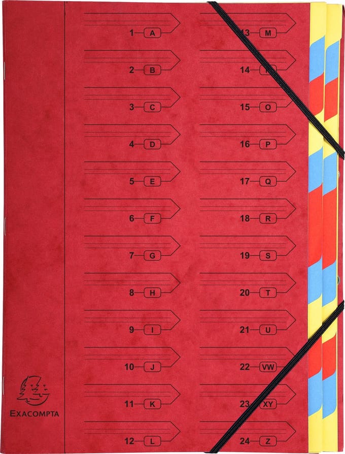 Exacompta 8x Sorteermap met vaste rug en elastosluiting - 24 indelingen - Rood - 54245E