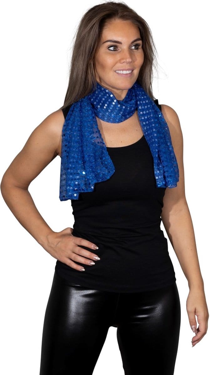 Pailletten sjaal - Kobalt blauw - Disco - Glitter - Toppers 2025