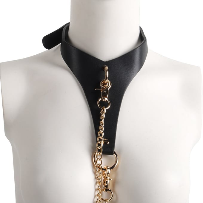 Banoch | Collar Classic | imitatie leer halsband zwart / goud | bdsm