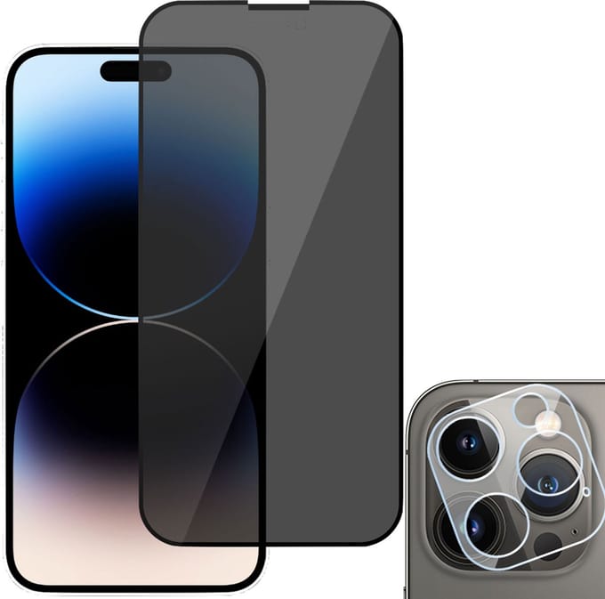 Geschikt voor iPhone 14 Pro Max Privacy Screenprotector + Beschermglas Geschikt voor iPhone 14 Pro Max Camera Lens - Privé - Glas