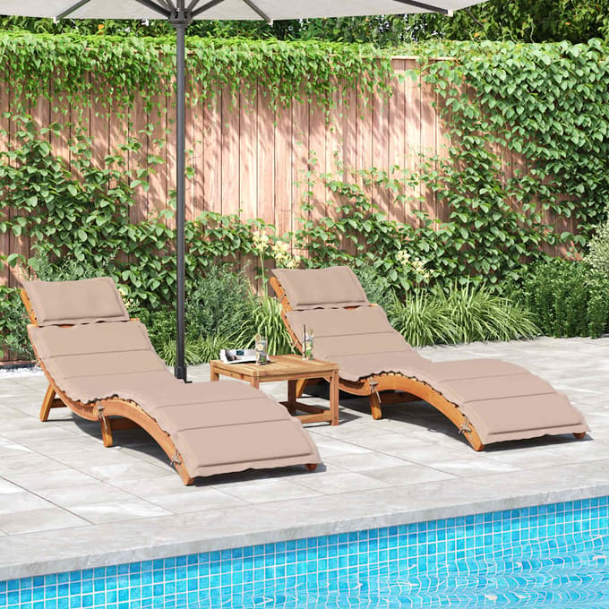 vidaXL - Ligstoelen - met - kussens - 2 - st - massief - acaciahout - taupe