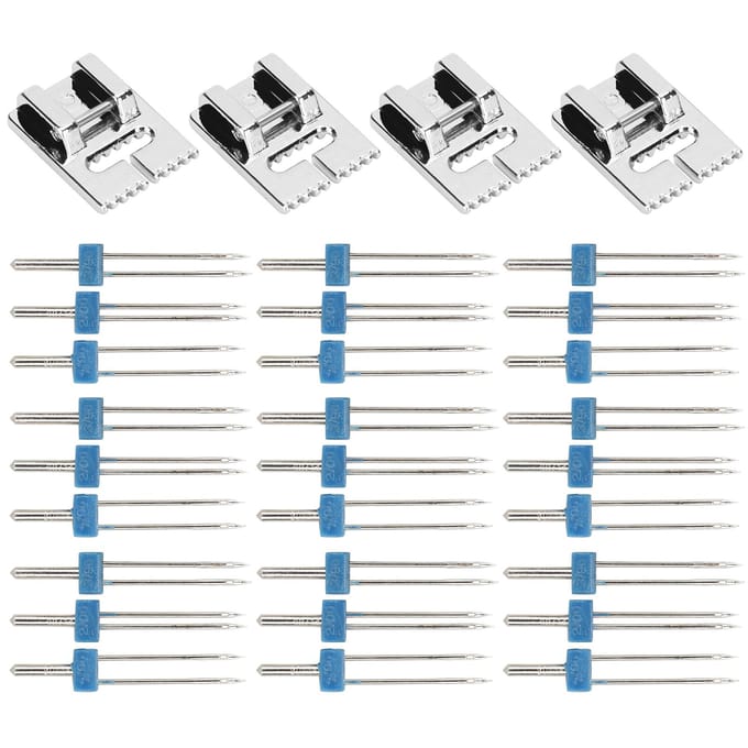 Naaimachine Accessoires 18 stuks Dubbele Tweelingnaalden + 4 stuks Persvoetset gray