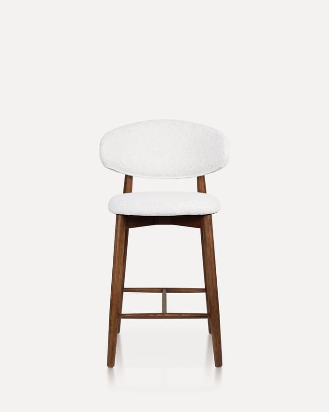 Houten Barstoel Lilah Walnut/Wit, Tijdloos ontwerp, Essenhouder frame, Gestoffeerde zitting- walnut/wit