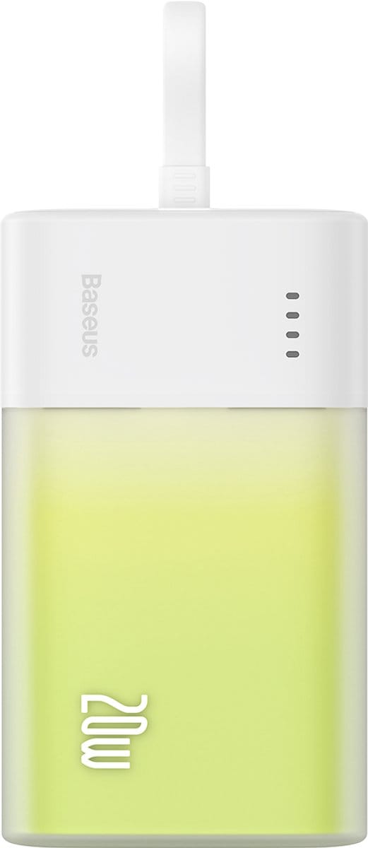 Baseus Popsicle 5200mAh 20W Powerbank with Built-in Lightning Cable (+ White Simple USB-C - USB-C 60W/20V/3A/30cm Cable) - White-Green - 5200 mAh