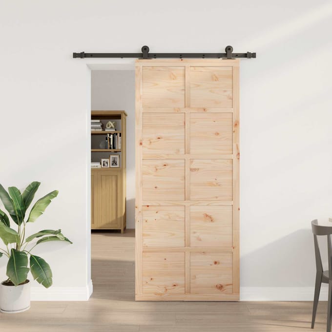vidaXL - Schuifdeur - 80 - x - 208 - cm - Massief - grenenhout - Naturel