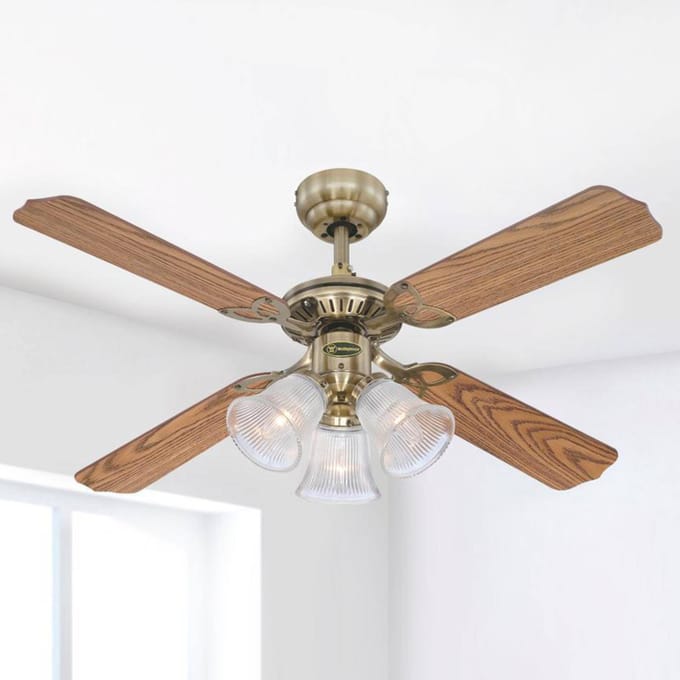 Westinghouse-ventilator met verlichting Princess Trio, hout, stil