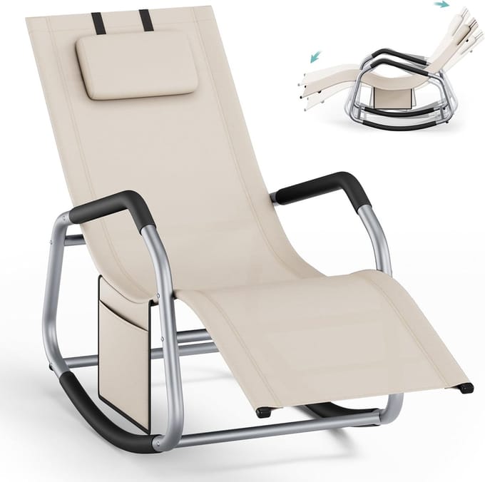 Furnstar Schommelstoel Ligstoel – Verstelbare Hoofdsteun – Kantelbeveiliging – Beige